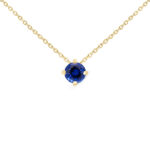 Collier en or jaune avec un diamant bleu taillé en forme ronde, monté sur une chaîne délicate, parfait pour un look élégant et sophistiqué, accessoire idéal pour les occasions spéciales ou le quotidien.