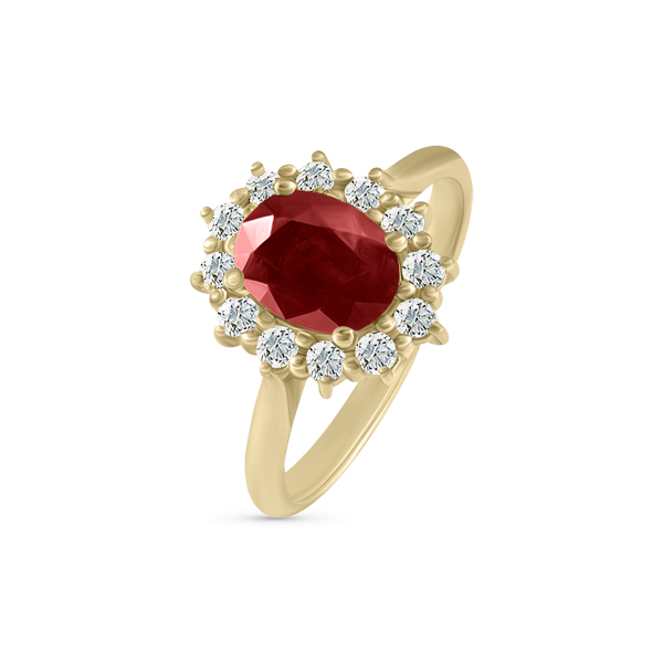 Bague pompadour rubis ovale entourage diamant or 18 carats