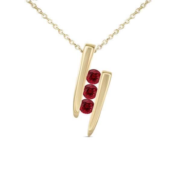 Pendentif en or élégant avec trois pierres précieuses rouges, un design moderne et stylisé, parfait pour ajouter une touche de glamour à n'importe quelle tenue. Modèle unique de collier en or, idéal pour un cadeau ou une occasion spéciale.