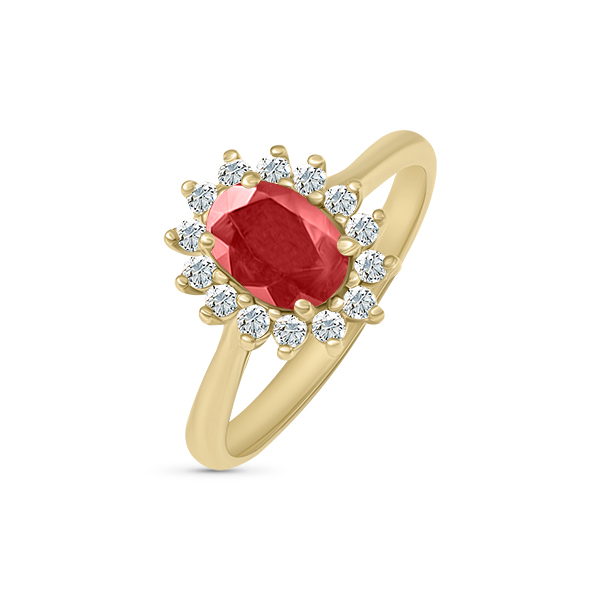 Bague pompadour rubis ovale entourage diamant or 18 carats