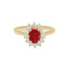 Bague pompadour rubis ovale entourage diamant or 18 carats