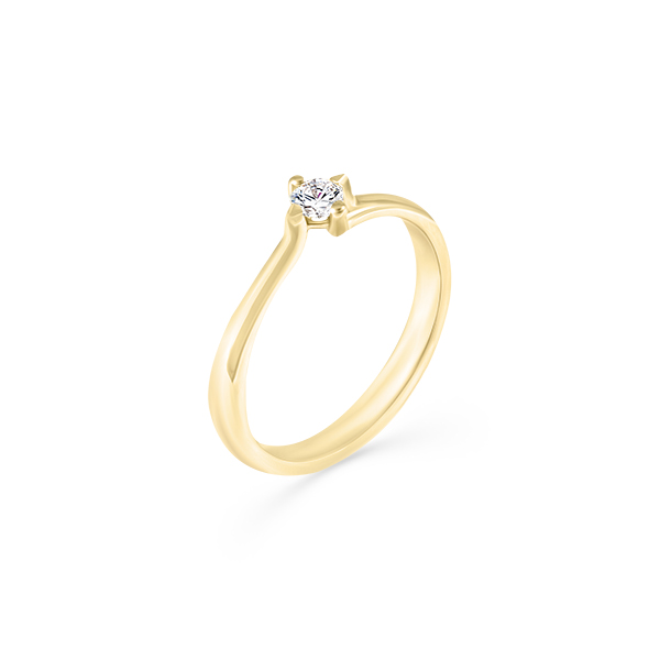 Bague en or jaune avec un diamant brillant, design élégant et minimaliste, parfait pour les fiançailles ou comme bijou de luxe. Modèle avec diamant, mettant en valeur une esthétique raffinée et intemporelle.