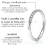 Alliance en or blanche avec pavage scintillant en diamants sertis descendants. Bague de fiançailles facile à accorder, conçue pour un ajustement parfait. Durabilité exceptionnelle grâce à un corps large et épais garantissant la résistance du bijou dans le temps.