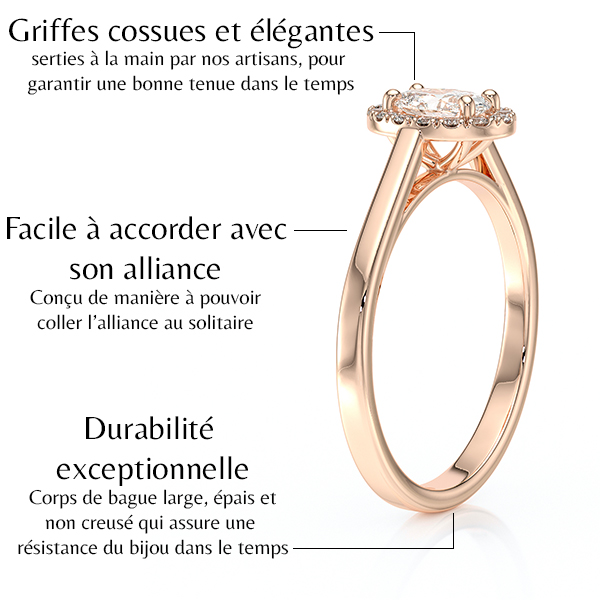 Bague de fiançailles en or rose 18 carats forme ovale avec un diamant ovale entouré de diamants ronds