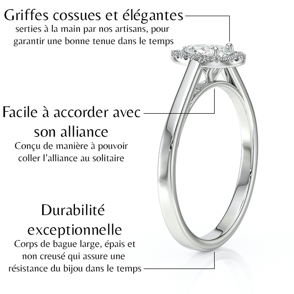 Bague de fiançailles en or jaune 18 carats forme ovale avec un diamant ovale entouré de diamants ronds