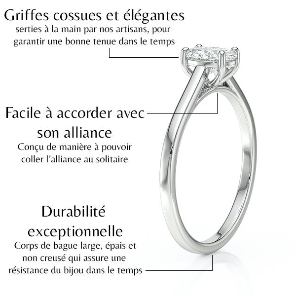 Solitaire en diamant serti de 4 griffes et une pierre taillée en ovale, en or 18 carats