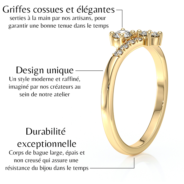 Bague toi et moi accompagnée de diamants ronds de pavage montés sur or blanc 18 carats