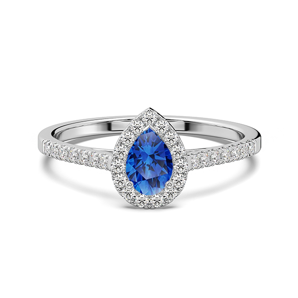Bague en argent 925 avec un diamant en forme de poire ornée d'un saphir bleu au centre, entourée de petites pierres brillantes, idéale pour une proposition de mariage ou une occasion spéciale, modèle élégant et raffiné, ajoutant une touche de luxe et de créativité à votre collection de bijoux.