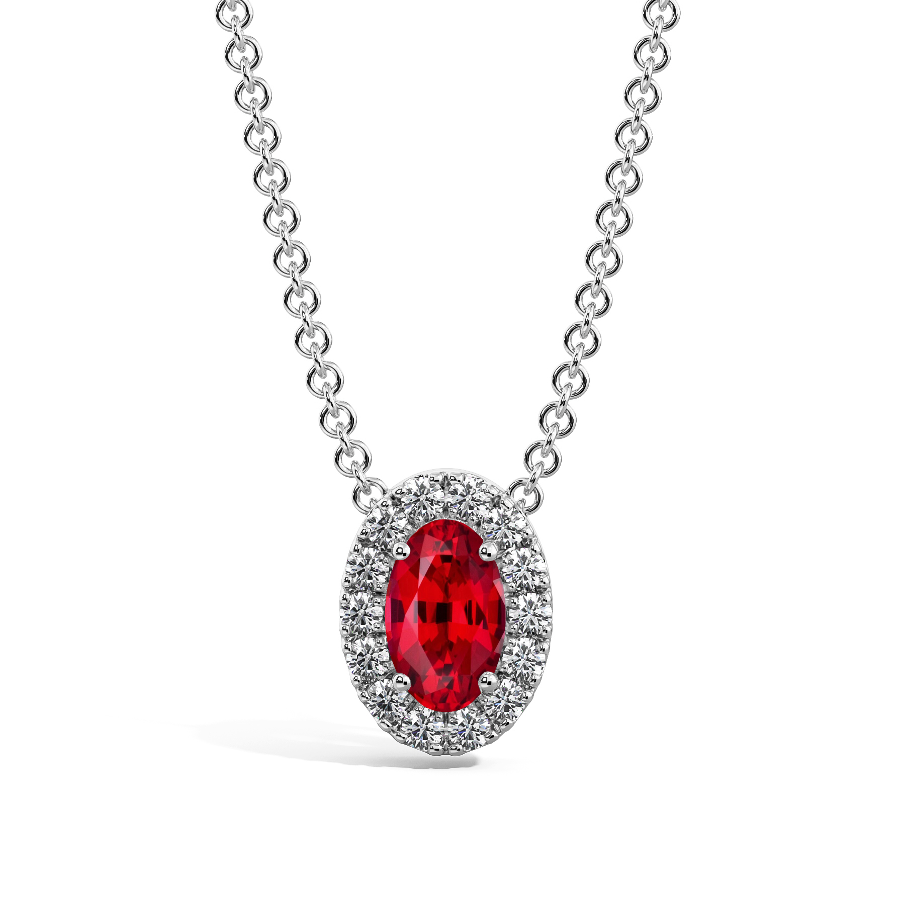 Collier en argent 925 avec pendentif ovale en rubis profondément rouge, entouré de diamants scintillants. Élégant et raffiné, ce bijou est parfait pour les occasions spéciales et ajoute une touche de luxe à toute tenue. Idéal comme cadeau pour un anniversaire ou une célébration romantique.