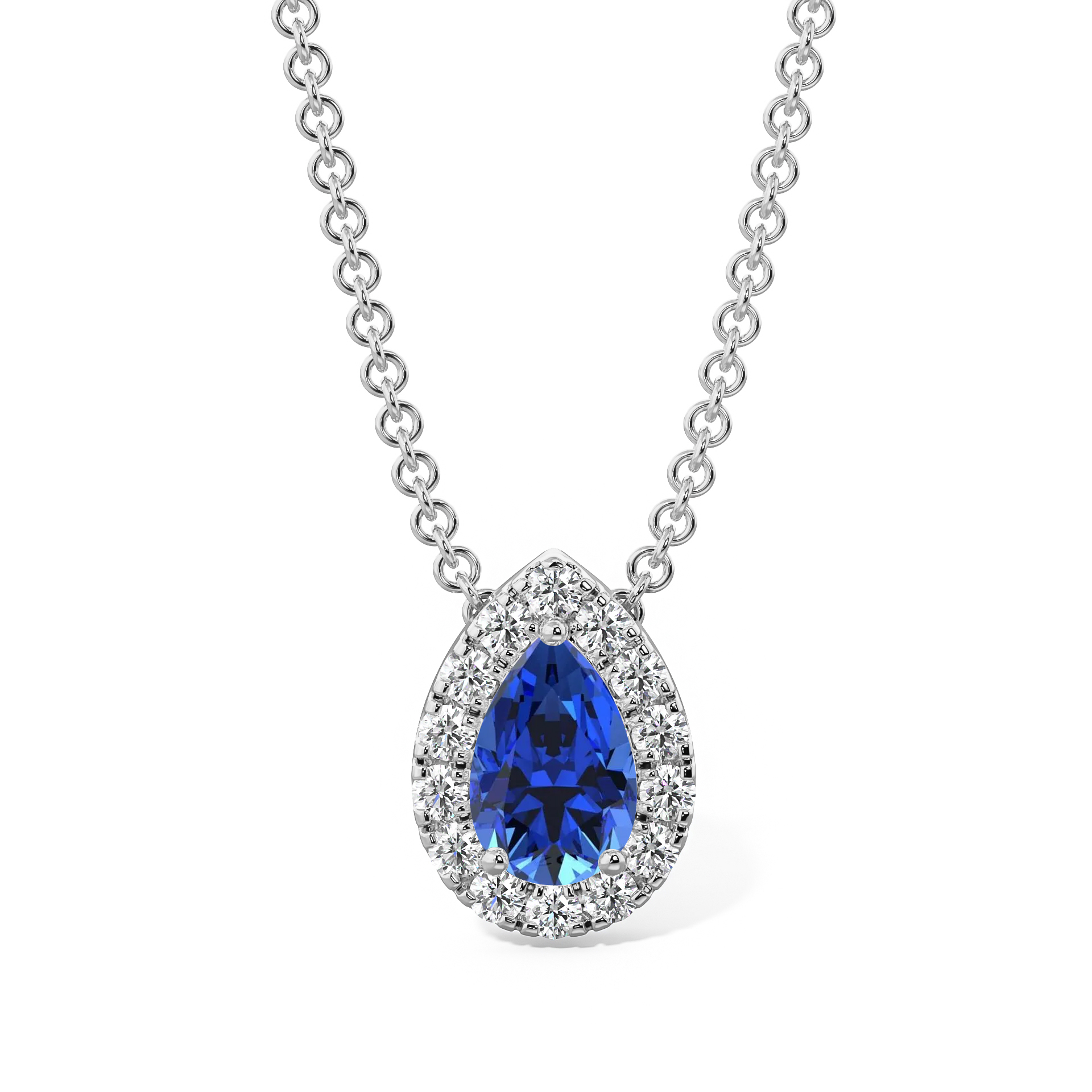 Collier en argent avec un pendentif en forme de goutte, orné d'un diamant et d'une pierre précieuse bleue en taille poire, parfait pour des occasions spéciales ou un usage quotidien, ajoutant une touche d'élégance à toute tenue.