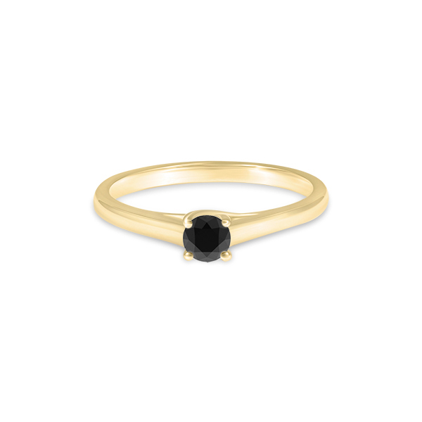 Bague en argent avec un diamant noir taille rond au centre, design moderne et élégant, idéale pour des occasions spéciales ou comme bijou de tous les jours.
